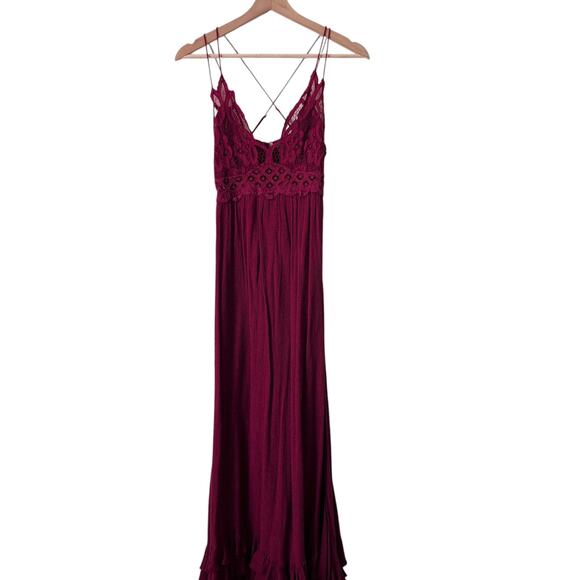 Free People Adella Crochet Maxi Slip Dress Womens Small Red Boho Festival - Picture 8 of 13